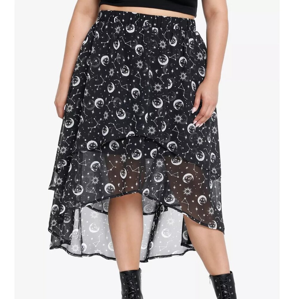 NWT Hot Topic Sanrio Chococat Celestial Hi-Low Midi Skirt Black Cat POCKETS Plus